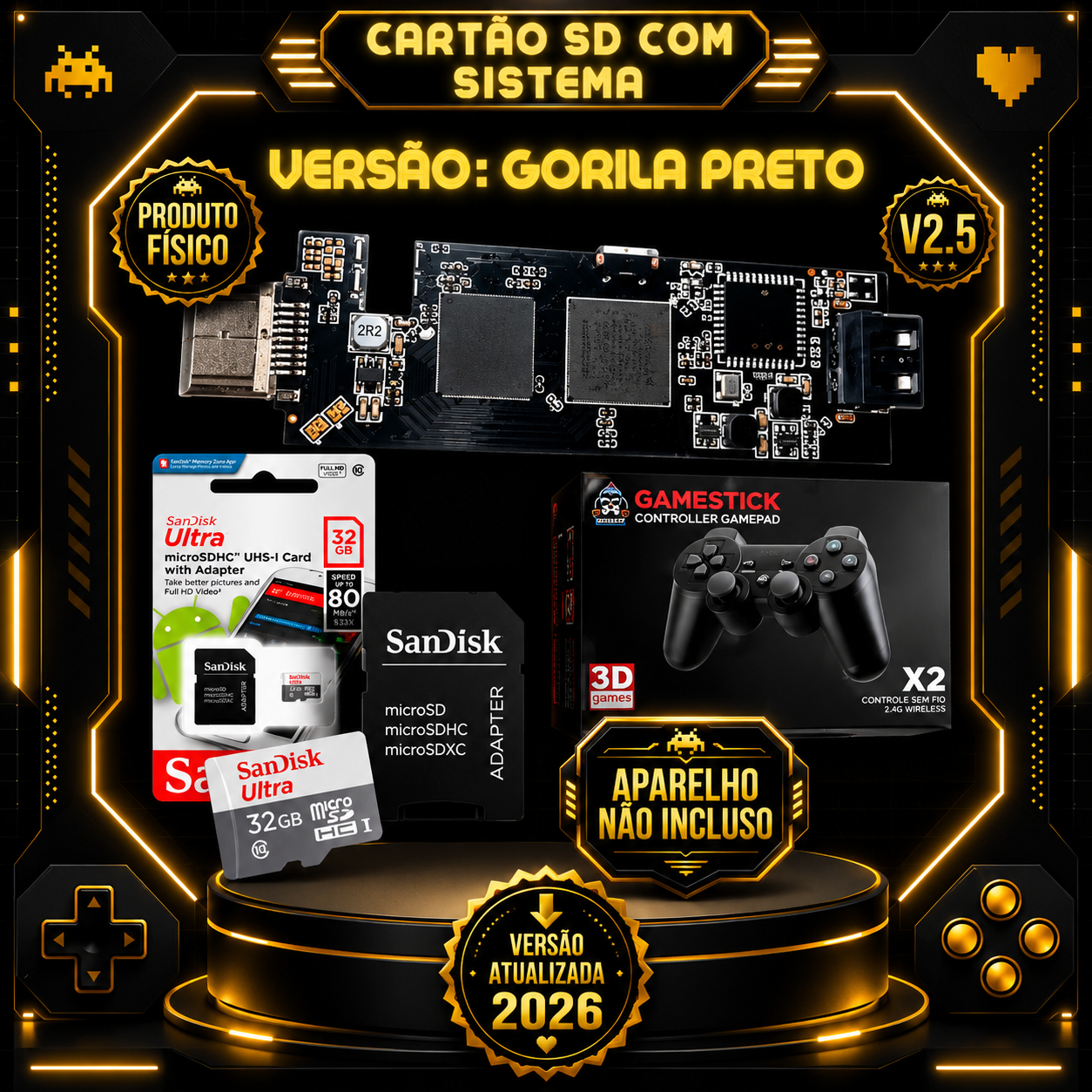 Cartão Para Game Stick GD10 4.6 GORILA PRETO (S905L) V2.5 2026