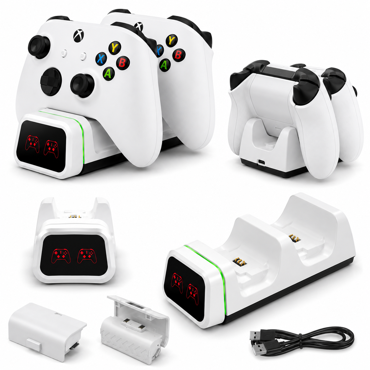 Base Carregadora Dupla DOBE para Controle Xbox Series S/X e Xbox One S/X com 2 Baterias Recarregáveis